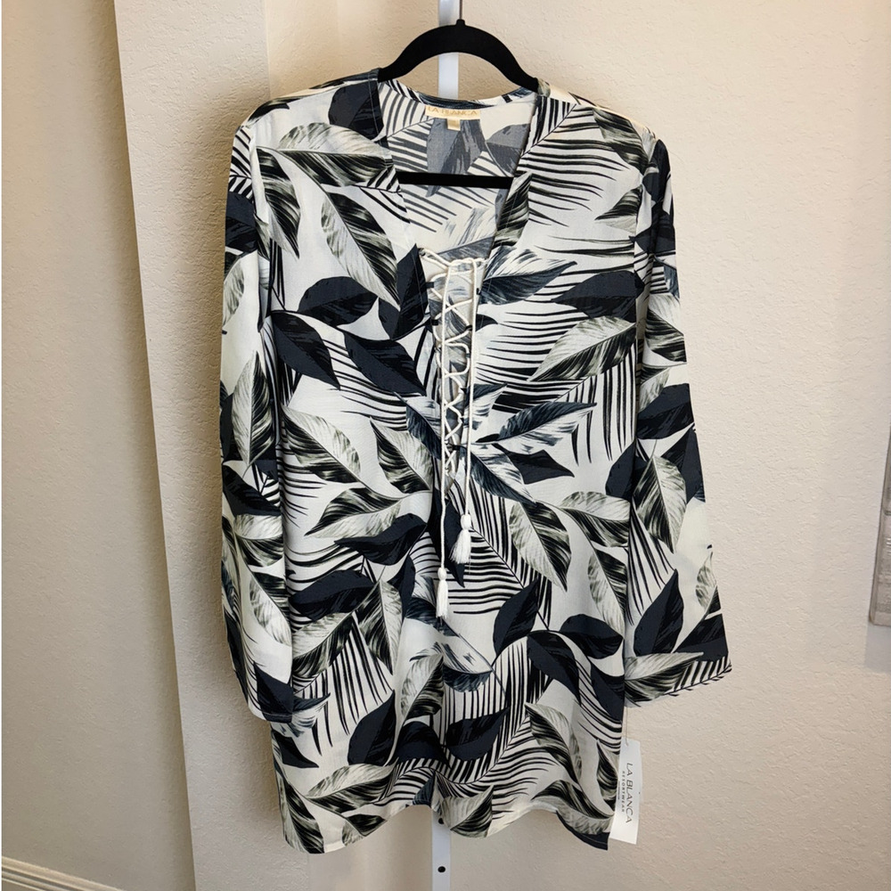 LaBlanca Womens Tropical Black White Swimsuit Coverup Resortwear Vacation XS - Picture 3 of 8